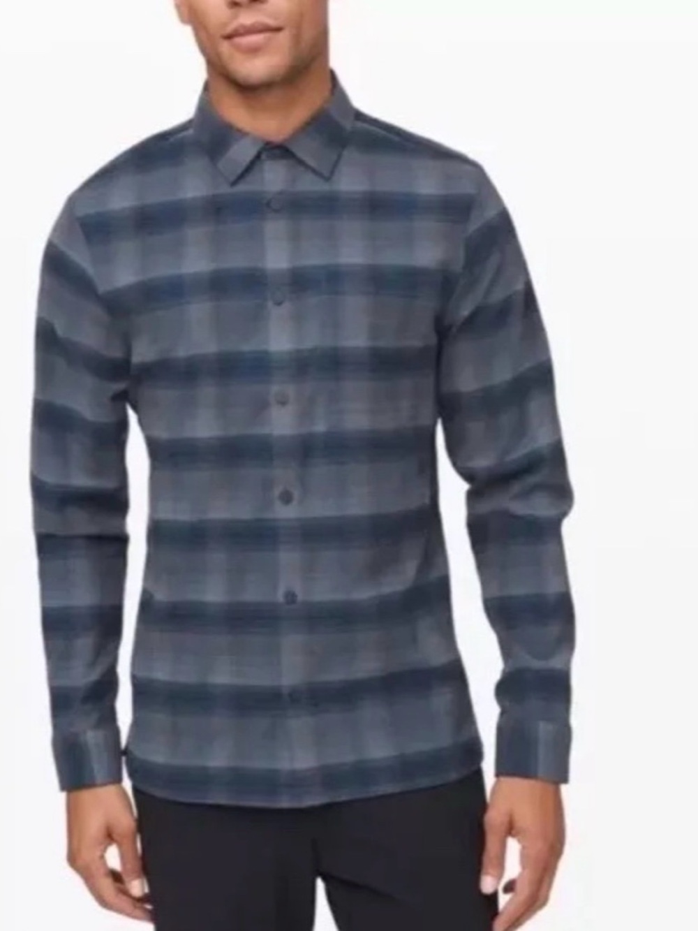 Lululemon Masons Peak Flannel Shirt Blue Gray Plaid Button Down Size Small